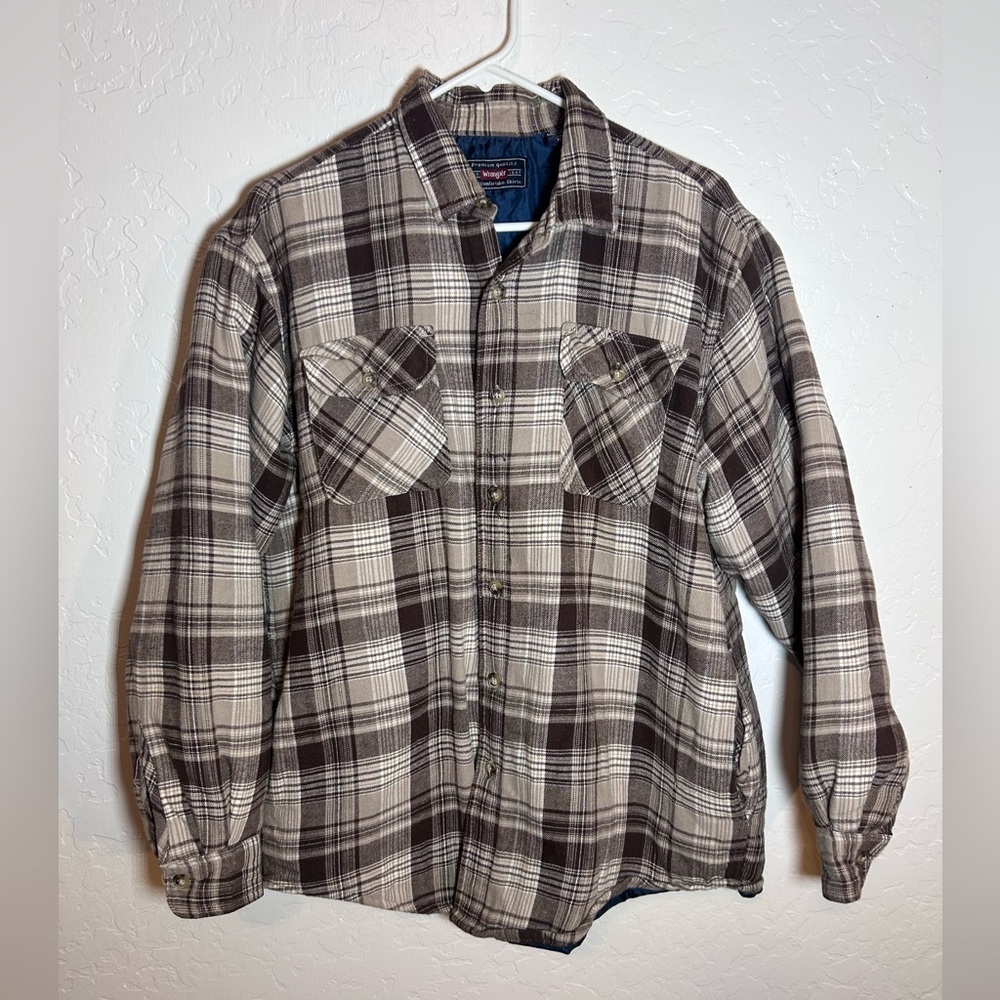 Vintage Wrangler Mens Thick Flannel Coat w/ Pockets Brown Plaid Lined Size M